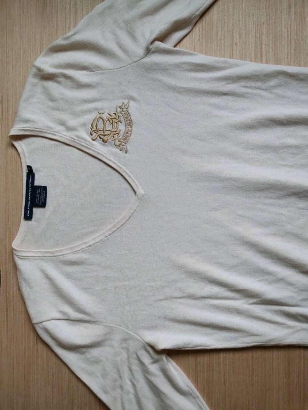 Ralph Lauren Knit Beige Cream Pullover Sweater Pima Cotton Embroidered Logo M - Picture 8 of 16